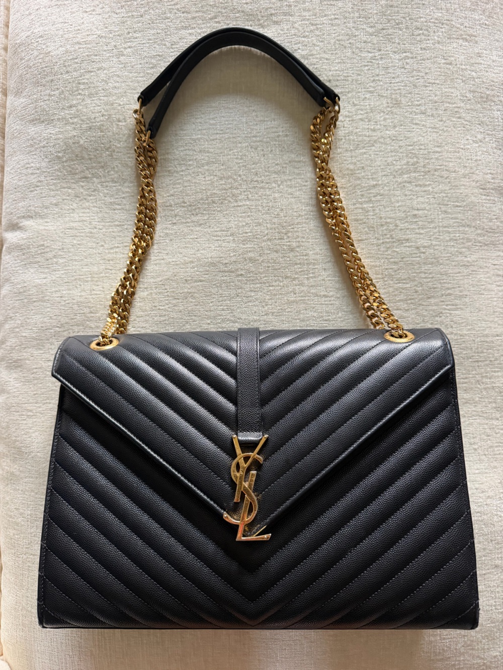 Saint Laurent Classic Monogram Envelope Satchel Matelassé Chevron Leather